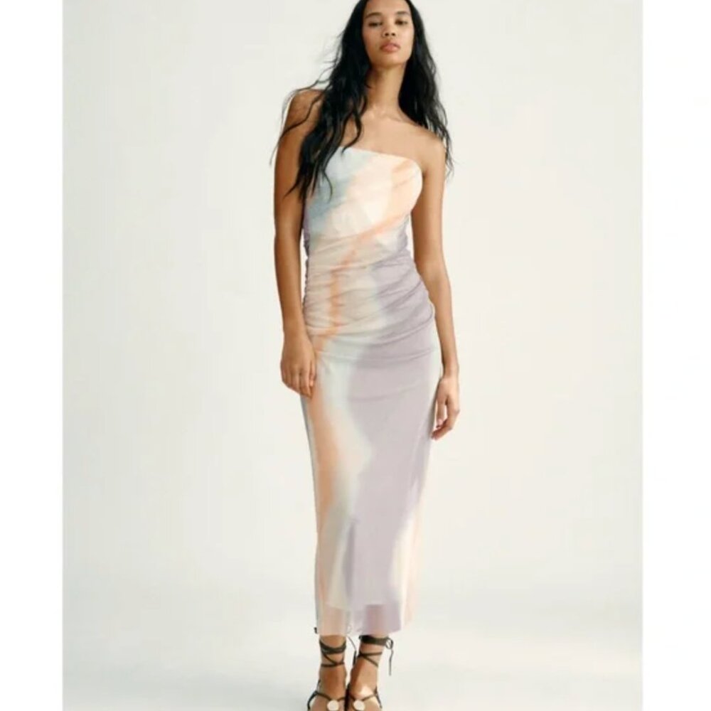 Zara Strapless Printed Tulle Dress Sz. L NWT